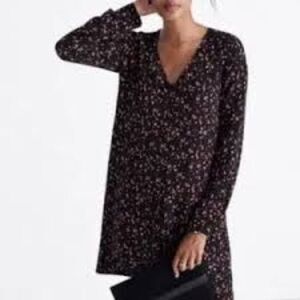 Madewell Et Sezane Elly Silk Shirtdress Black Multi-Color Ditsy Floral Size XS